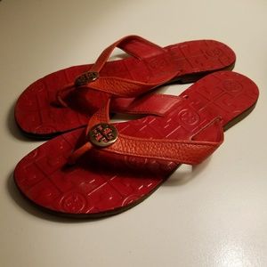 Tory Burch Red Leather Flip Flops